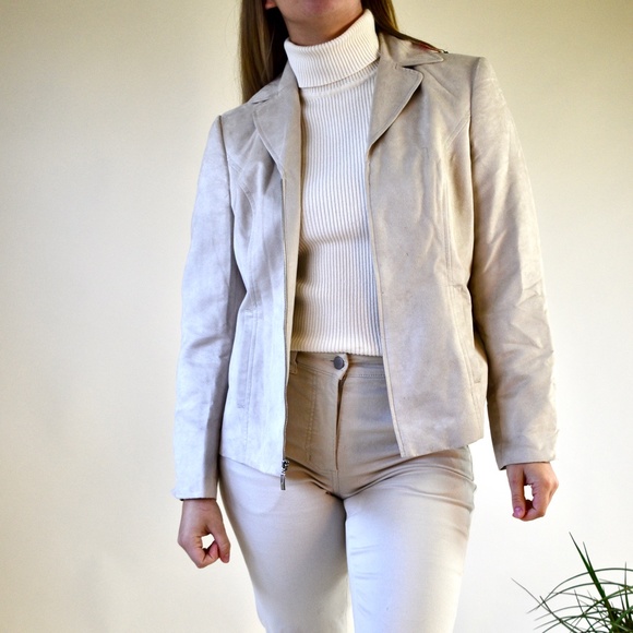 Beige Suede Blazer Jacket - Picture 4 of 4
